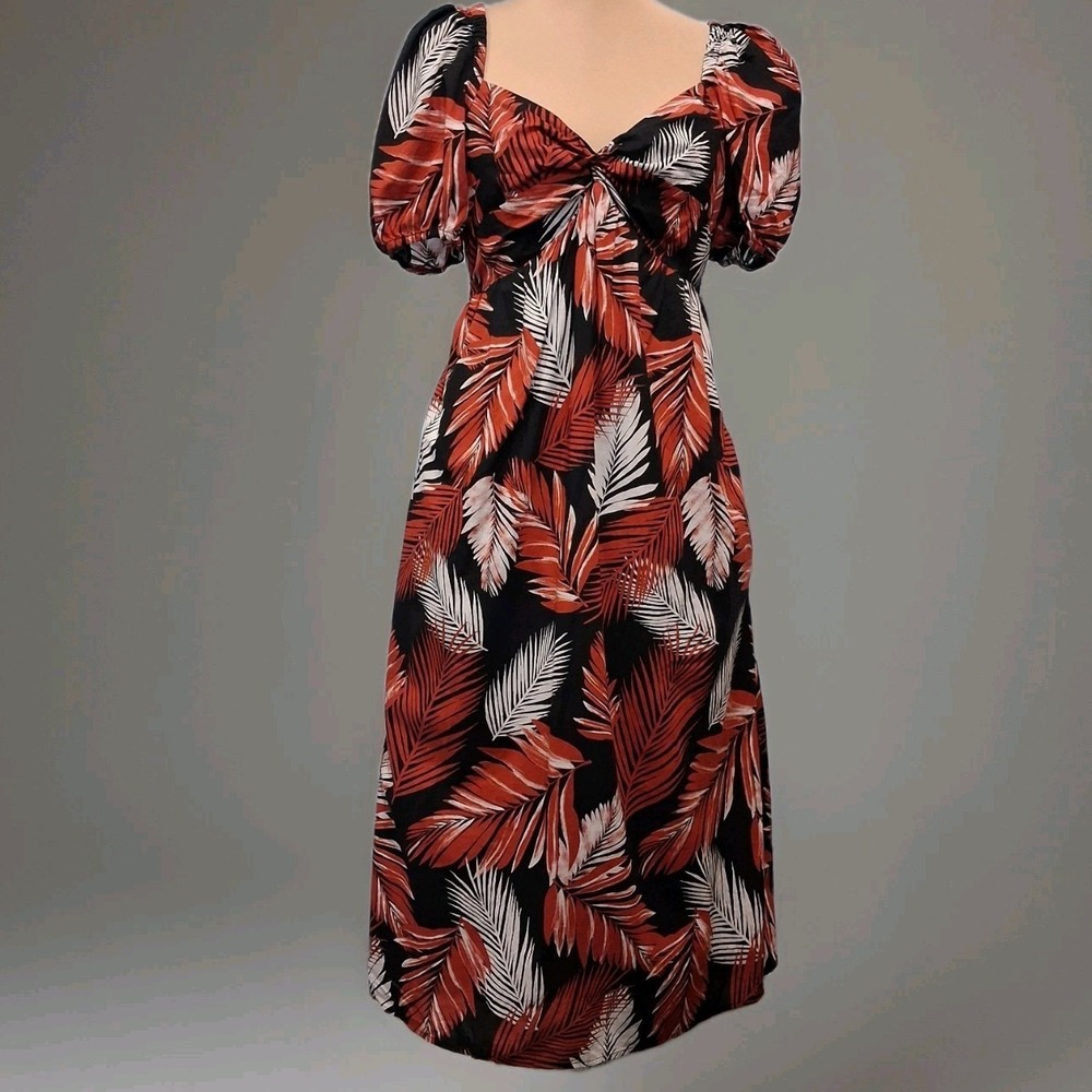 J. Crew Factory Womens Midi Dress Twist Front Palm Print Smock Babydoll  Size 4